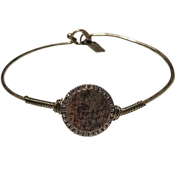 Canvas Antique Pendant Bangle Bracelet Rhinestone Gold Tone Fashion Jewelry - Picture 1 of 6